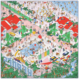 HERMES ON THE BEACH RoseVertRouge Twill Silk Carre 90 x 90 cm