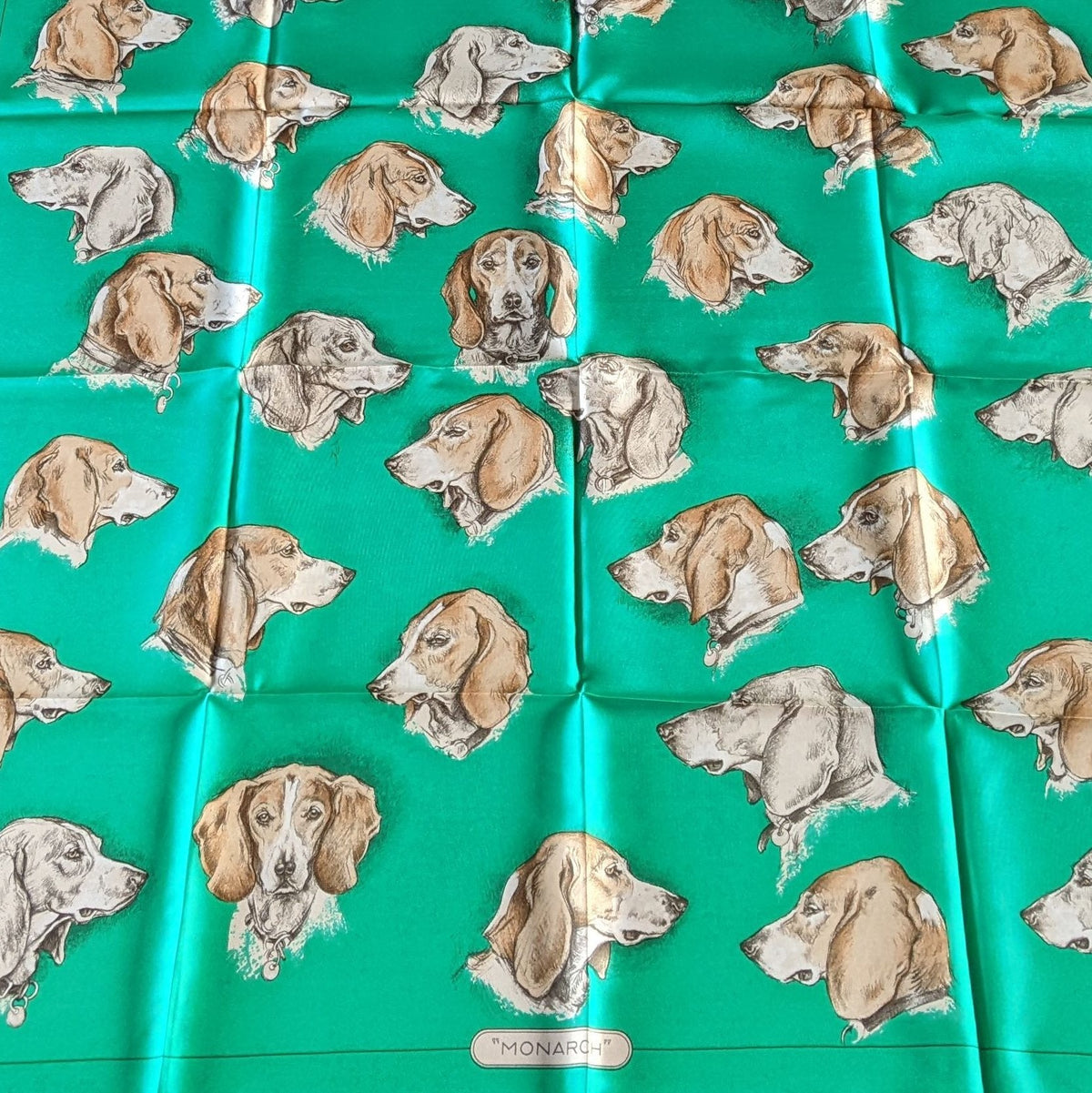 Hermes 1974 Vert 'Monarch' Hound Dog Beagle by Xavier de Poret Twill 90cm 