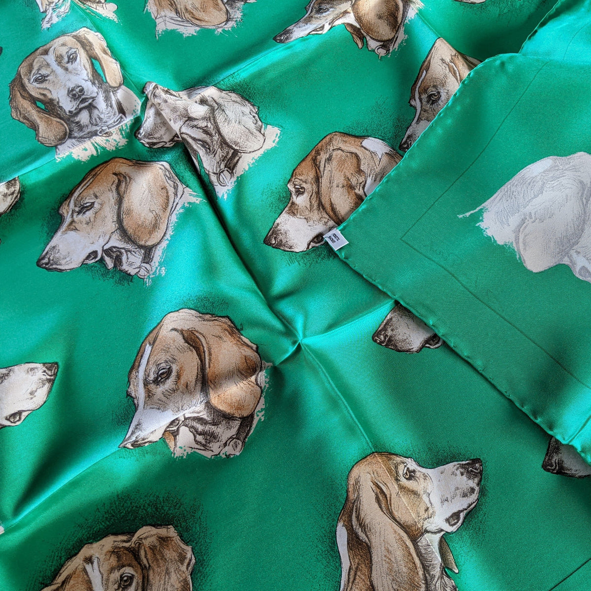 Hermes 1974 Vert 'Monarch' Hound Dog Beagle by Xavier de Poret Twill 90cm 