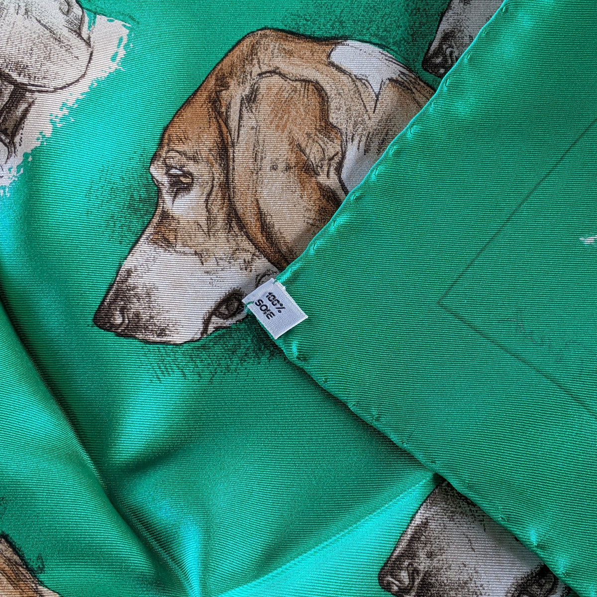 Hermes 1974 Vert 'Monarch' Hound Dog Beagle by Xavier de Poret Twill 90cm 