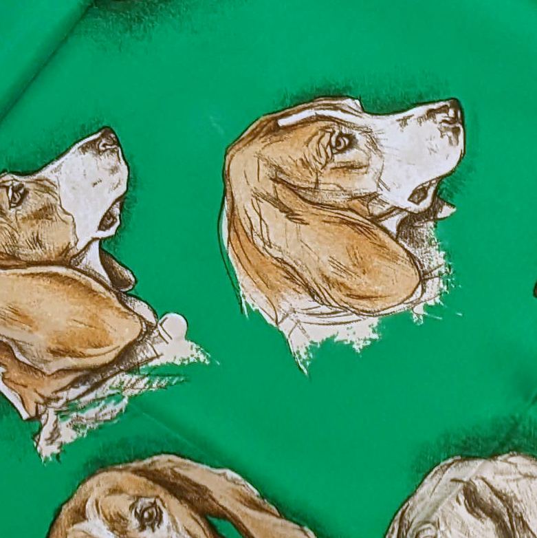 Hermes 1974 Vert 'Monarch' Hound Dog Beagle by Xavier de Poret Twill 90cm 