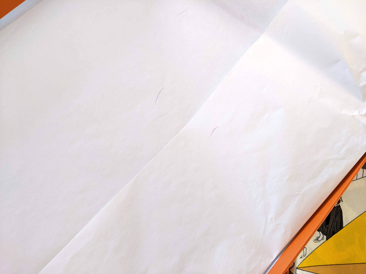 Hermes [C209] Jaune Souffre/Violet/Orange "On the Beach" by Ugo Bienvenu Twill Silk Carre 90cm