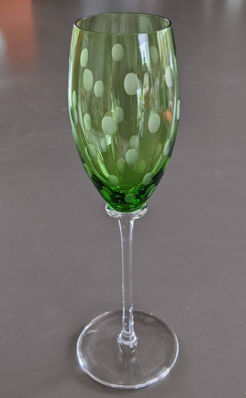 HERMES 2007 Green Saint Louis Crystal "Fanfare" Champagne Flute 22 cm