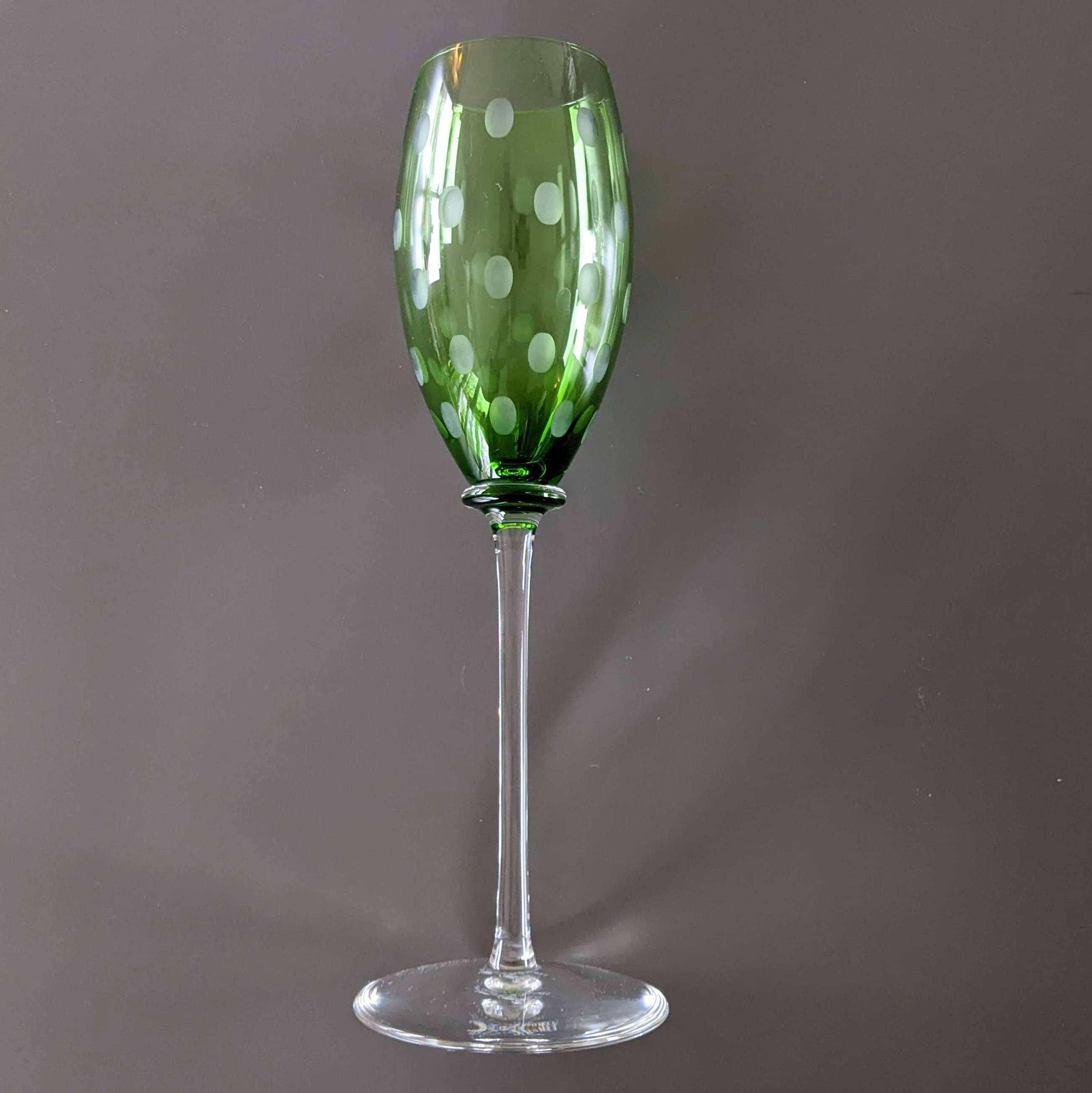 HERMES 2007 Green Saint Louis Crystal "Fanfare" Champagne Flute 22 cm