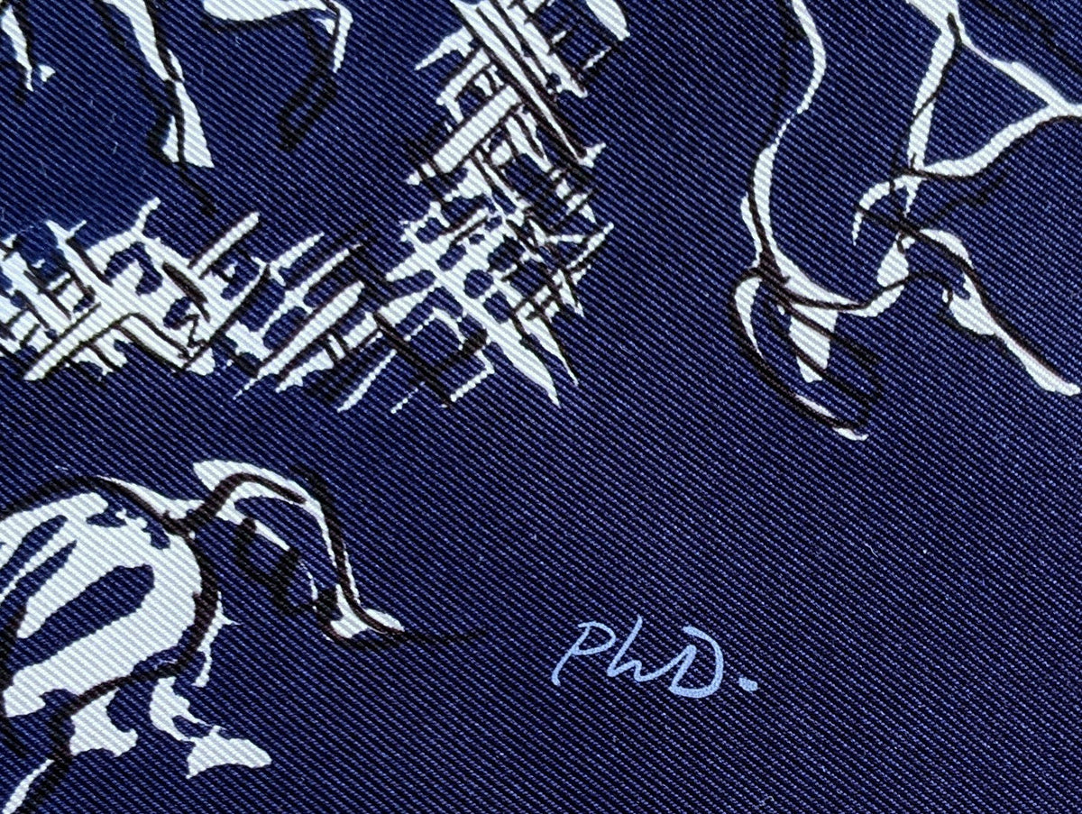 Hermes 2014 Marine/Blanc Special Issue "Ranch" by Philippe Dumas Twill Silk Bandana Carre 55
