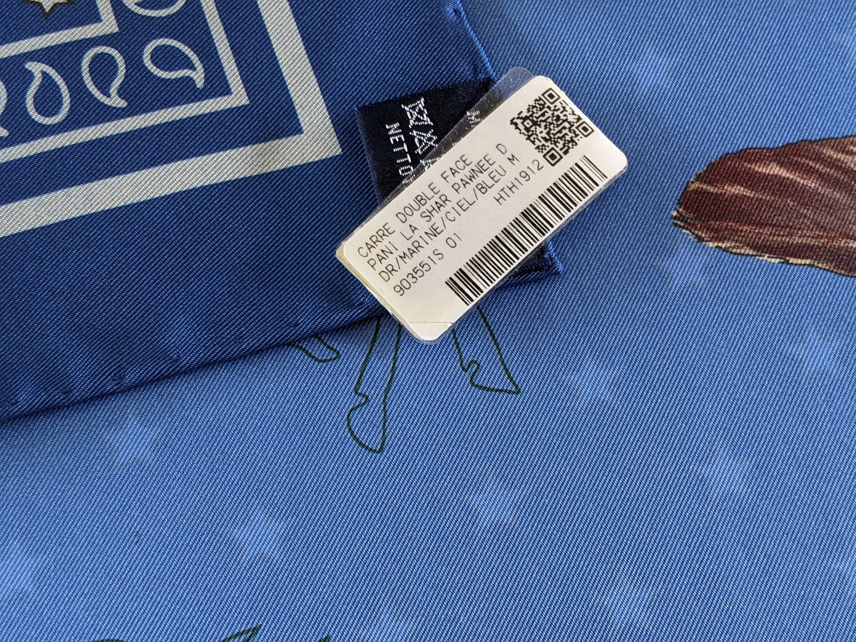 HERMES Bleu PANI LA SHAR PAWNEE by Kermit Oliver DOUBLE FACE Twill Scarf 90 x 90 cm, NIB