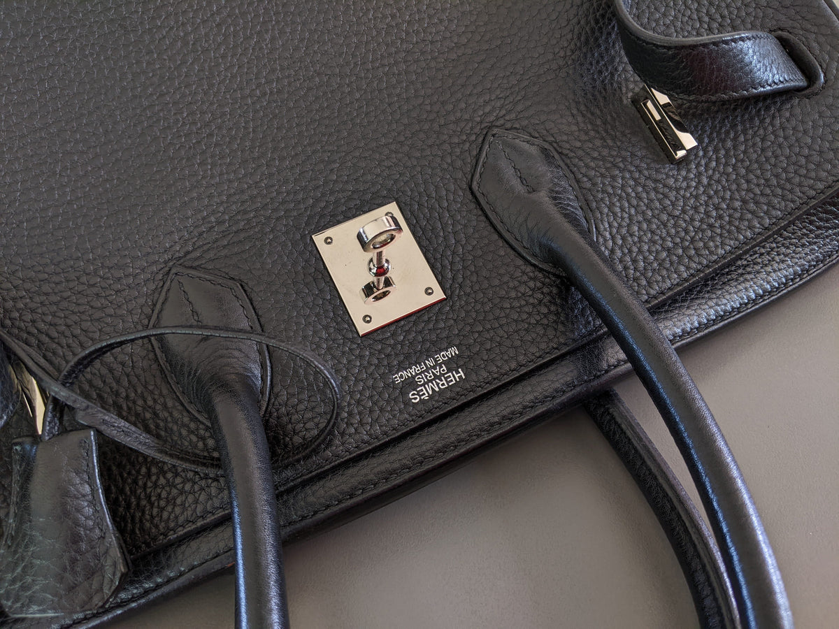 HERMES BIRKIN 35 Black Taurillon Clemence Bag PHW