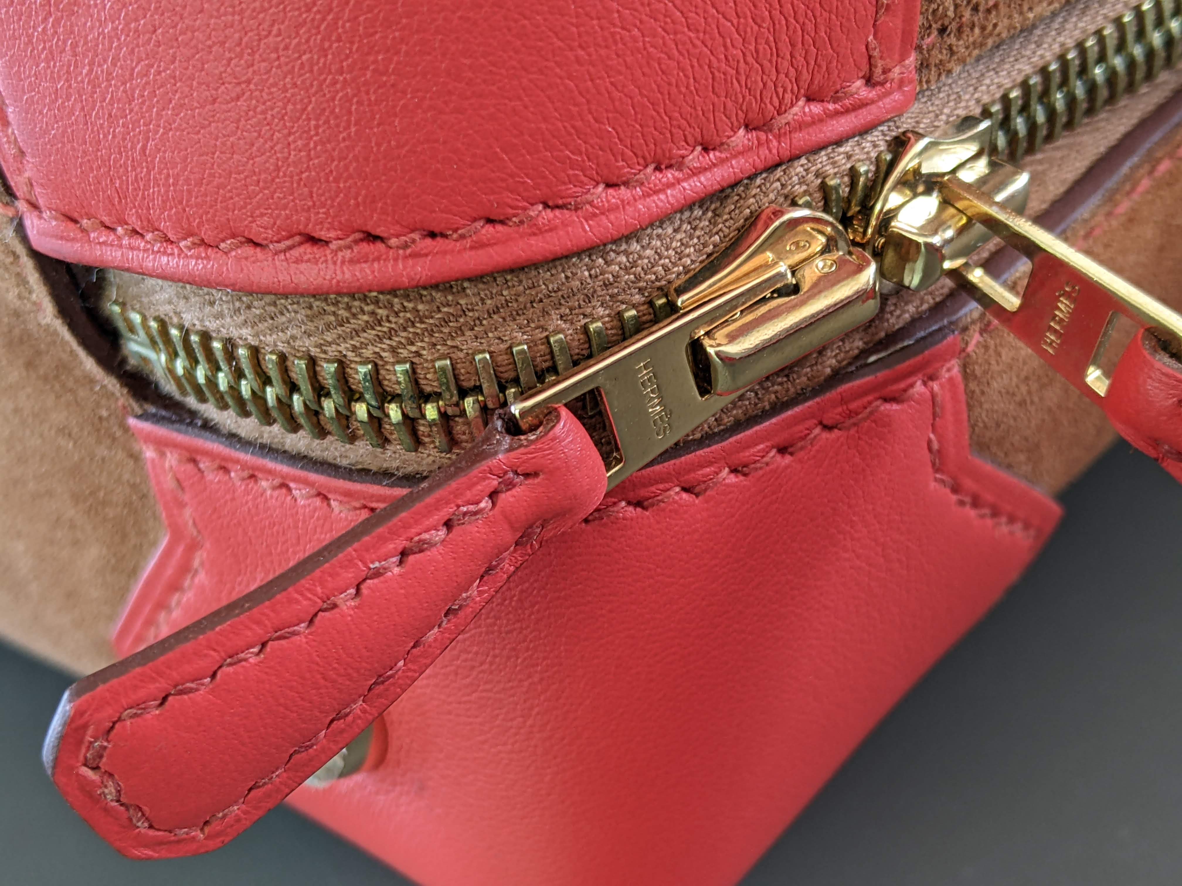 HERMES 2011 MAXI BOX 29 Fauve Grizzly Suede & Capucine Evercolor Bag