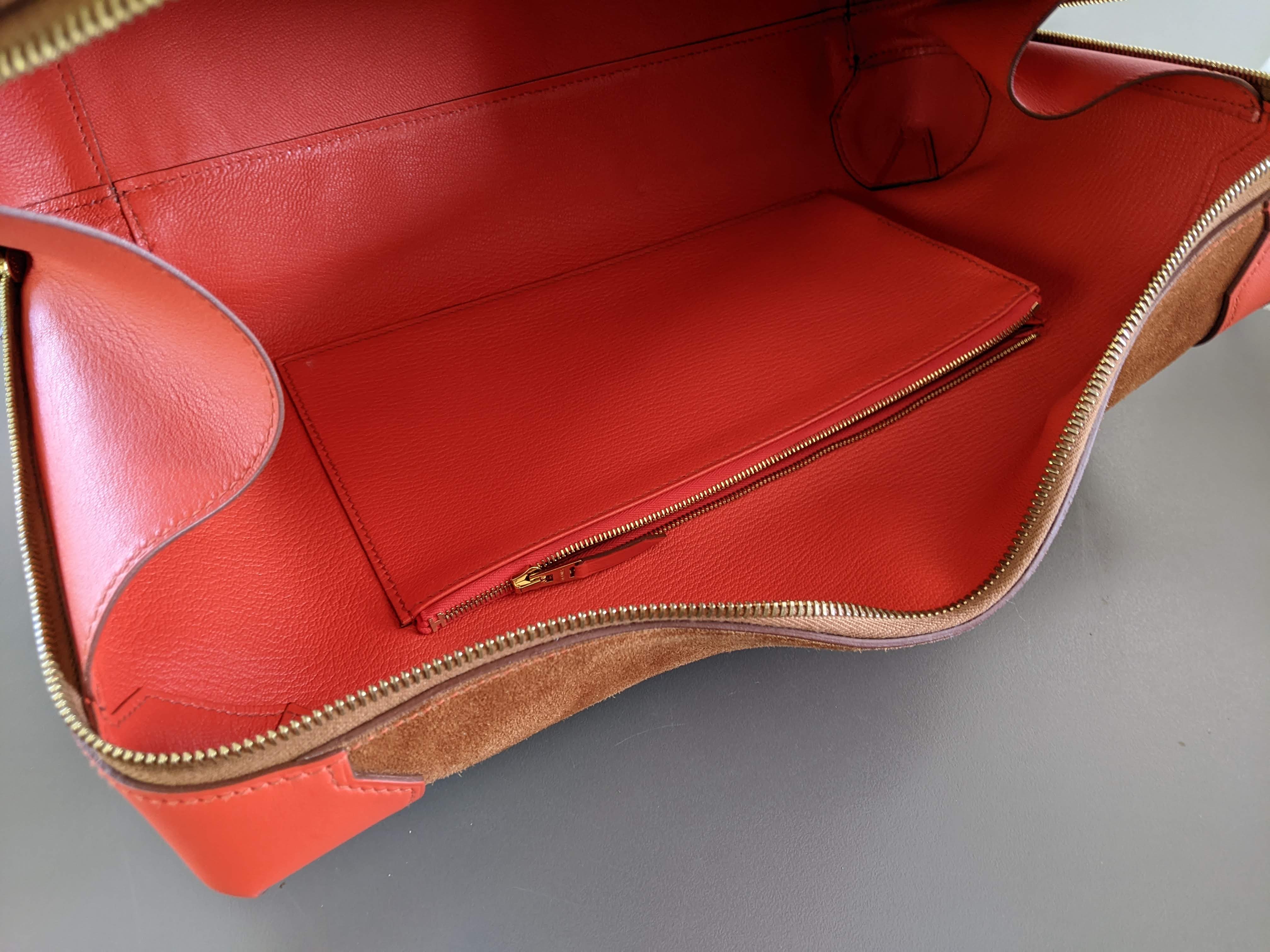 HERMES 2011 MAXI BOX 29 Fauve Grizzly Suede & Capucine Evercolor Bag