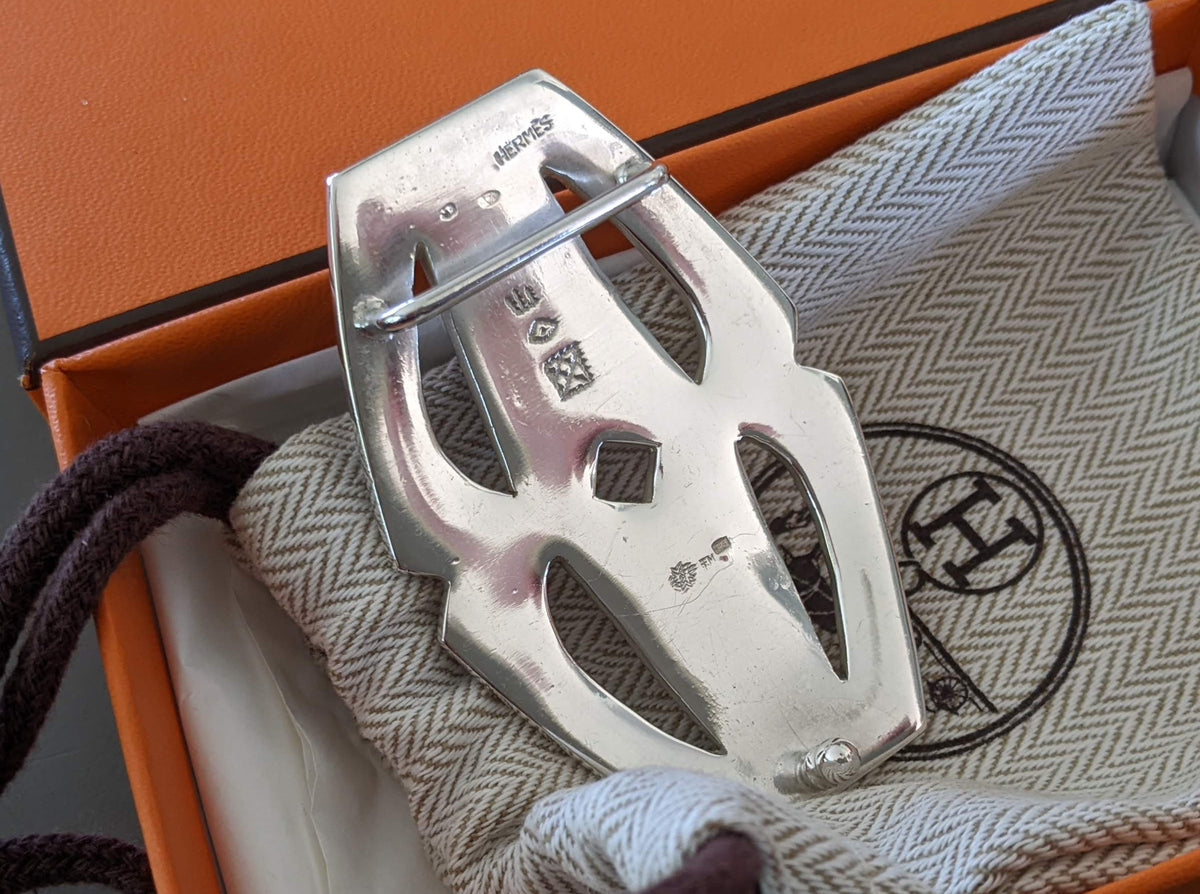 HERMES [JUTTA30] TOUAREG Sterling Silver AG925 Belt Buckle 24 mm, RARE!