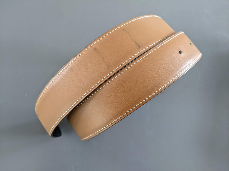 HERMES [JUTTA39] 1996 Gold/Noir Box Reversible Leather Strap Belt 32 MM Sz72