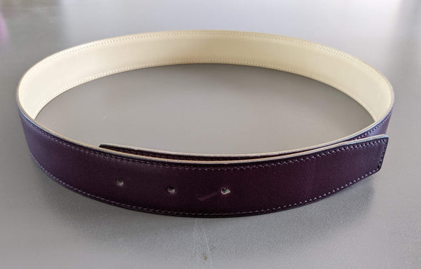HERMES [JUTTA37] 2002 Prune/Creme Box Reversible Leather Strap Belt 32 MM Sz75