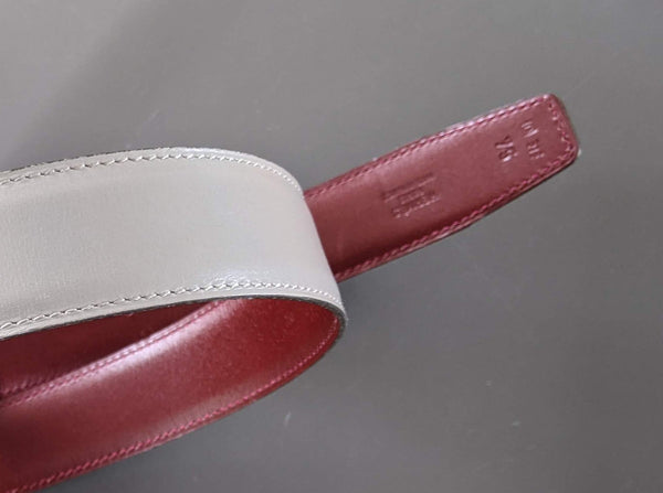 HERMES [JUTTA38] 2000 Gris Perle/Bordeaux Box Reversible Leather Strap Belt 32 MM Sz75