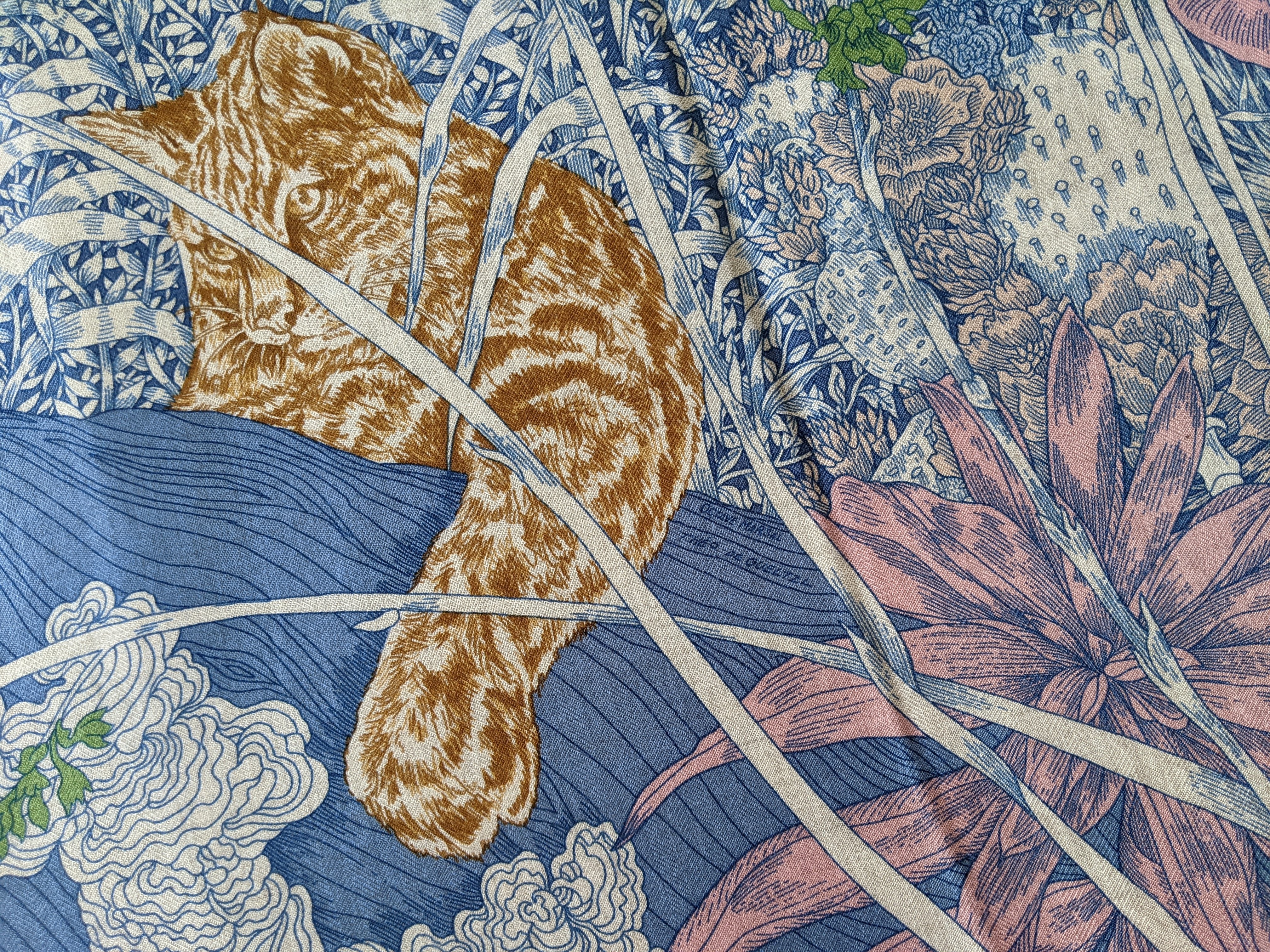 HERMES RETOUR A LA NATURE [Jutta40] Bleu jean/Rose/Vert Cashmere Shawl 140 x 140 cm
