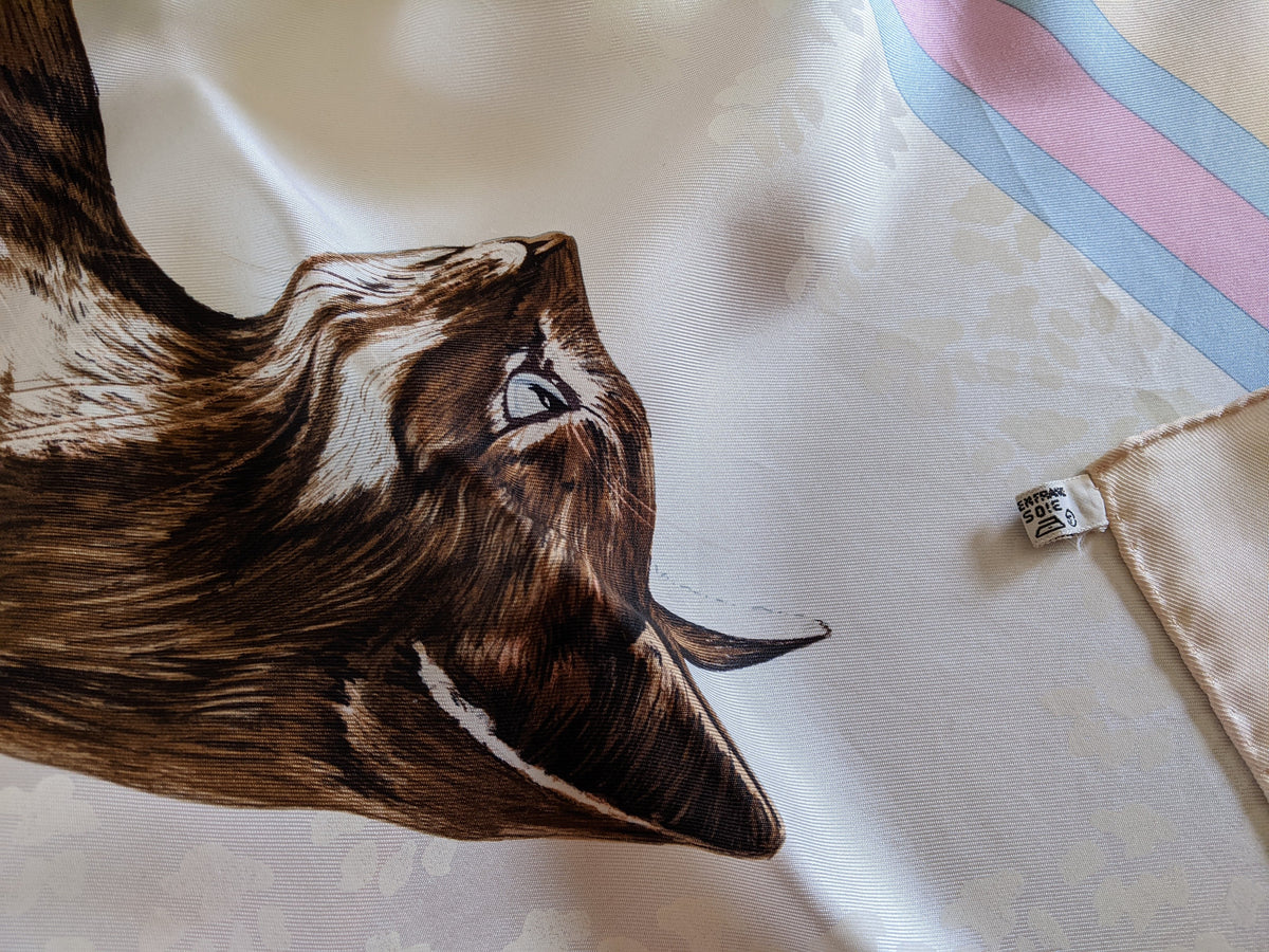 HERMES LES CHATS 1985 by Daphné Duchesne Twill Jacquard Silk Scarf 90 x 90 cm