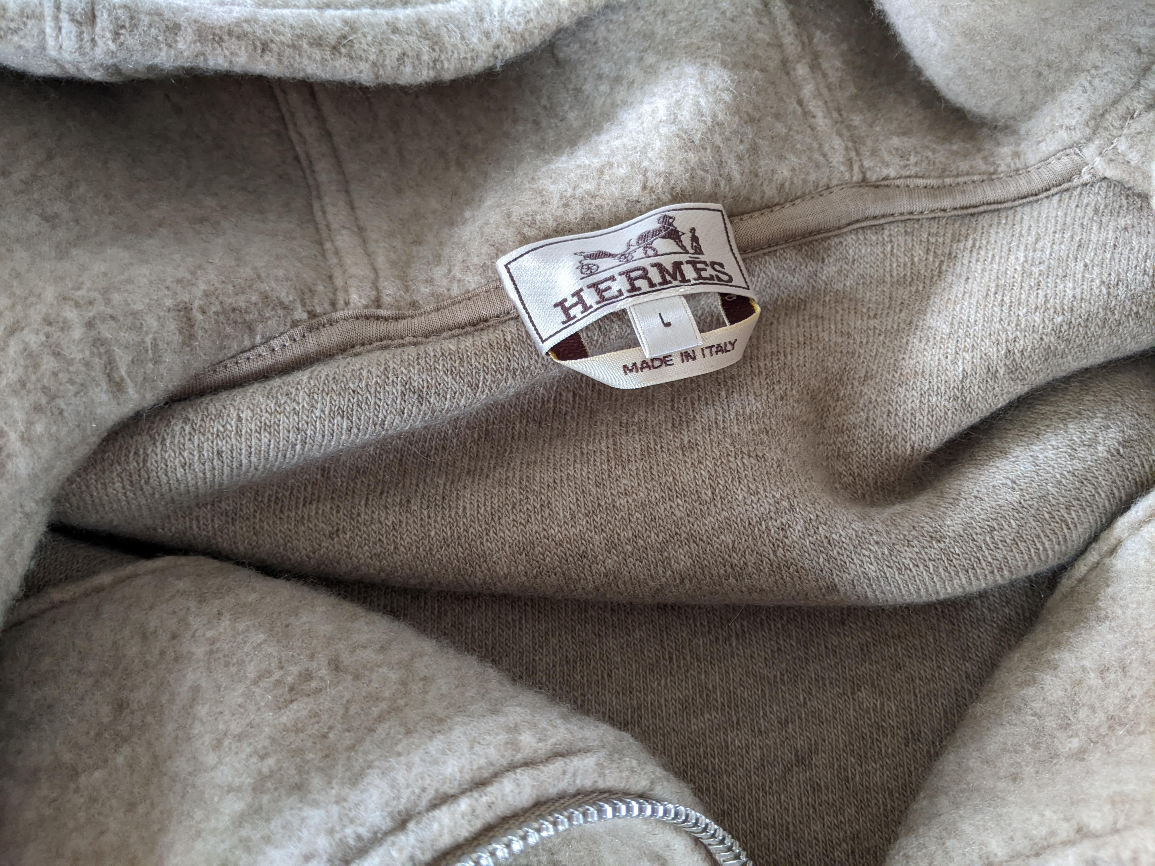 HERMES SWEAT CAPUCHE ZIPPE DETAILS CUIR Fleece Zipped Hoody SzL