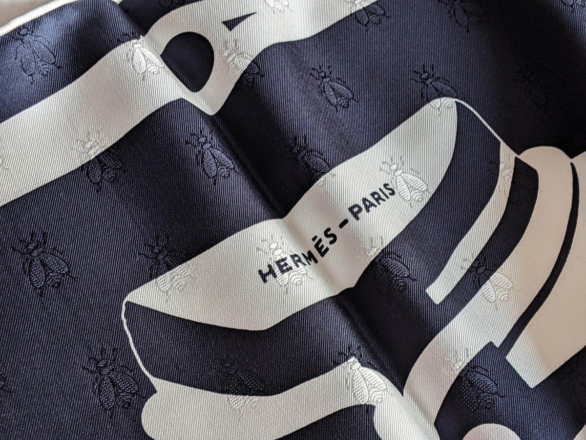 HERMES [C14] Limited Navy White BRANDEBOURG TATTOO by Caty Latham Jacquard Twill SIlk 90cm BNWTIB!