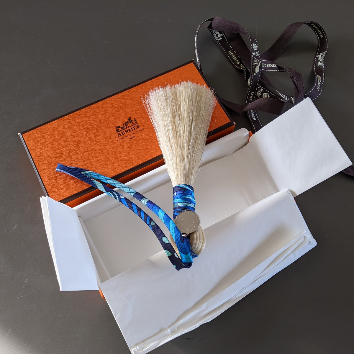 HERMES Natural Crinoline "La Nature au Galop" Silk Bridle Tassel Bag Charm Rare, NIB!