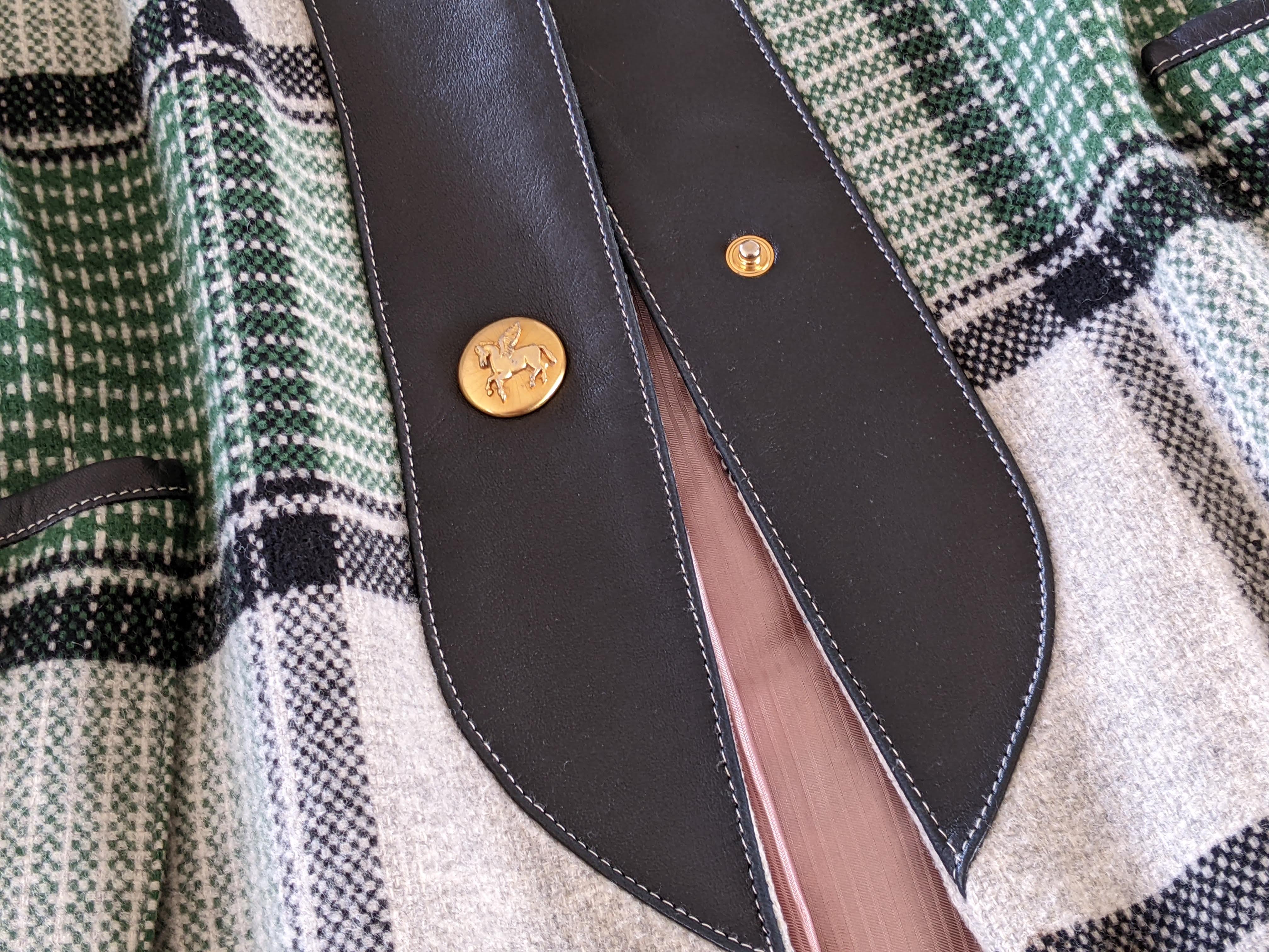 HERMES PEGASUS Women's Vintage Wool/Lambskin Tartan Plaid jacket F44