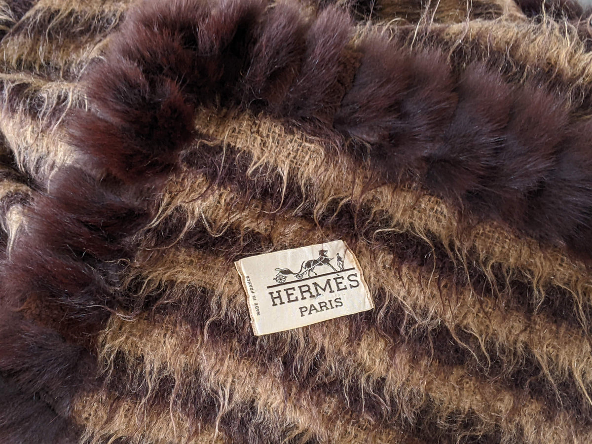 HERMES Vintage 1960-70s Angora Mohair/Mink Throw Blanket 140 x 170 cm