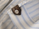 HERMES Men's Blue Lined Cotton Short Sleeves Shirt with Leather Detail, Sz44