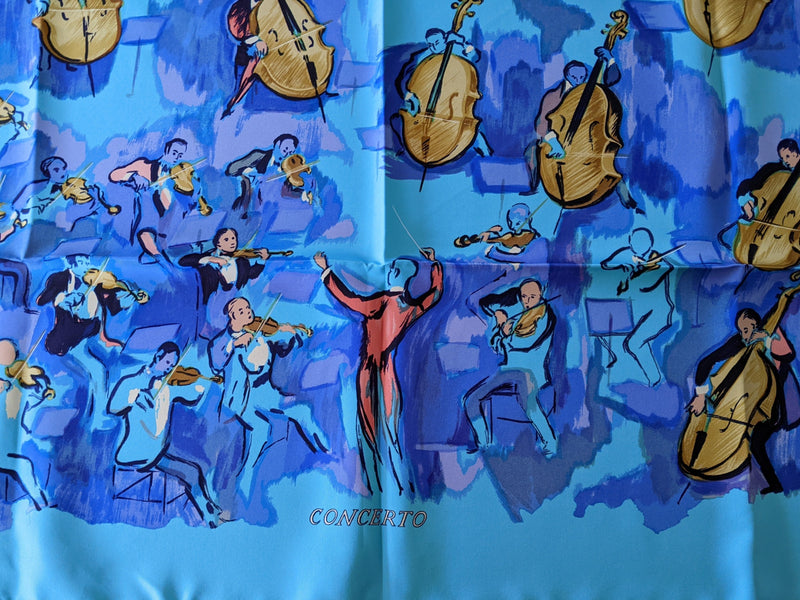 HERMES 2003 Turquoise/Purple Concerto by Jean-Louis Clerc Twill 90 x 90 cm