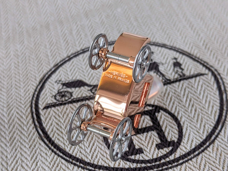 HERMES Pink Plated Gold Curiosite Caleche Carriage Charm Amulette Pendant Breloque