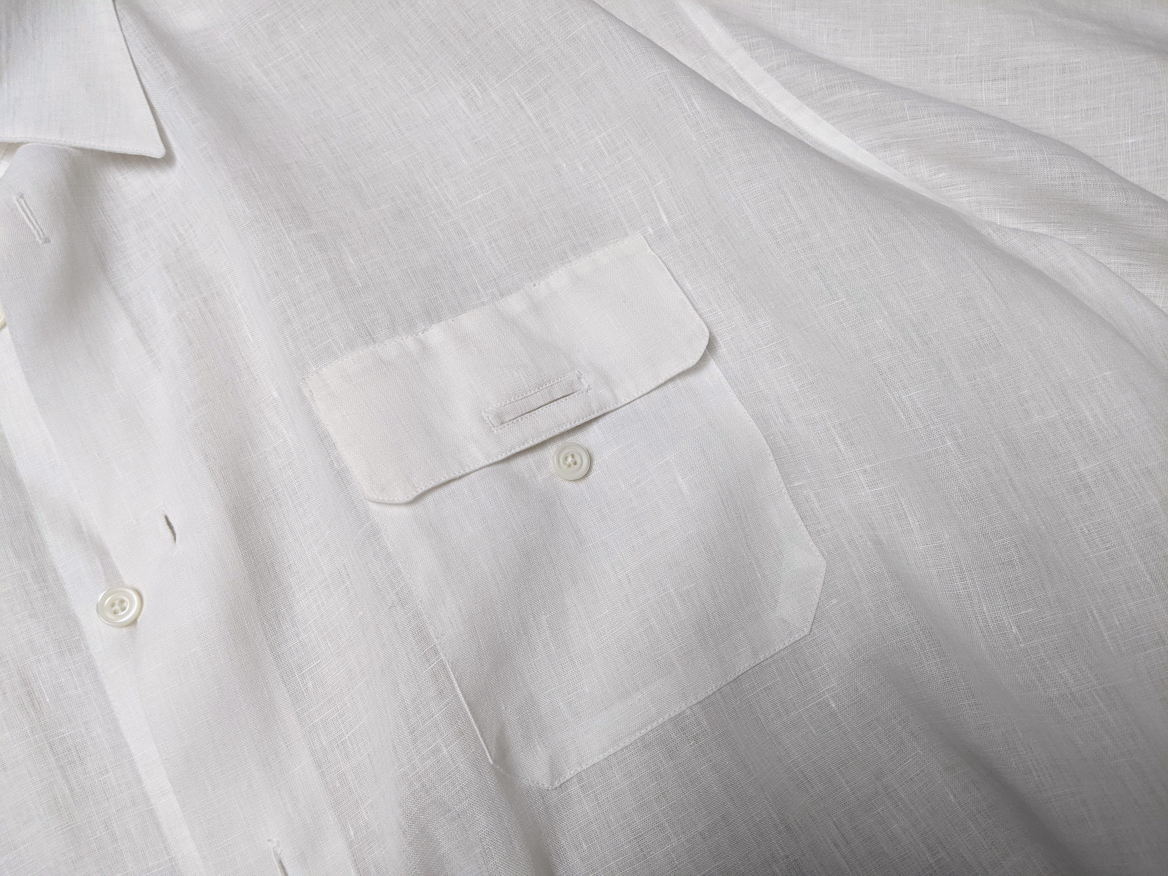 HERMES White Linen Men's Long Sleeves Shirt, Sz44