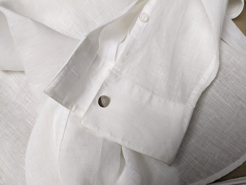 HERMES White Linen Men's Long Sleeves Shirt, Sz44