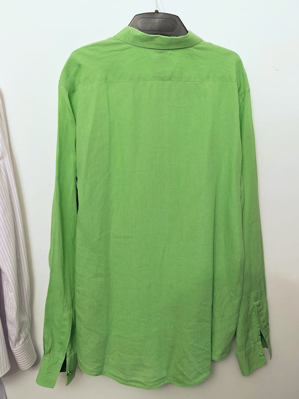 HERMES Green Linen Men's Long Sleeves Shirt, Sz44