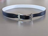 HERMES 1999 Women's Black/White Belt Touareg 24 mm in Size 75