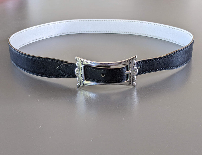 HERMES 1999 Women's Black/White Belt Touareg 24 mm in Size 75