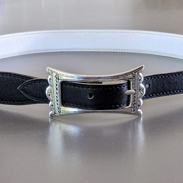 HERMES 1999 Women's Black/White Belt Touareg 24 mm in Size 75