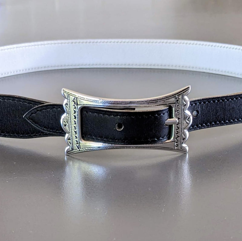 HERMES 1999 Women's Black/White Belt Touareg 24 mm in Size 75