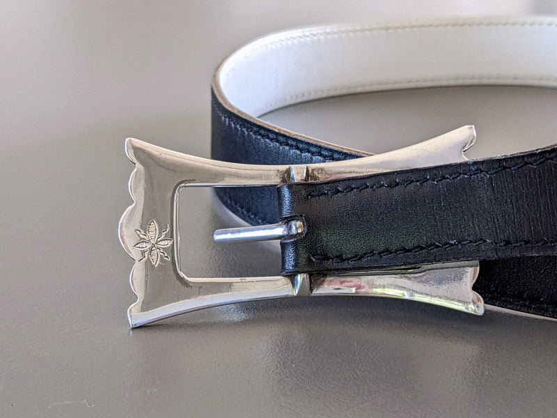 HERMES 1999 Women's Black/White Belt Touareg 24 mm in Size 75