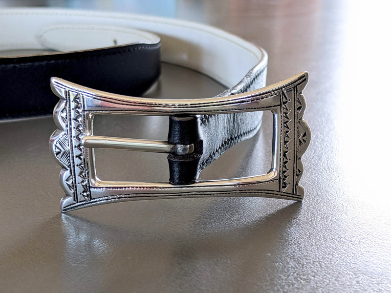 HERMES 1999 Women's Black/White Belt Touareg 24 mm in Size 75