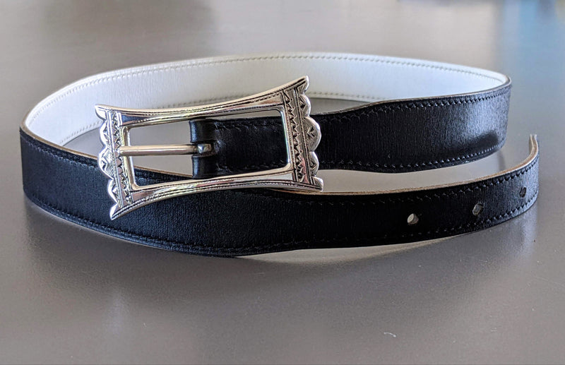 HERMES 1999 Women's Black/White Belt Touareg 24 mm in Size 75