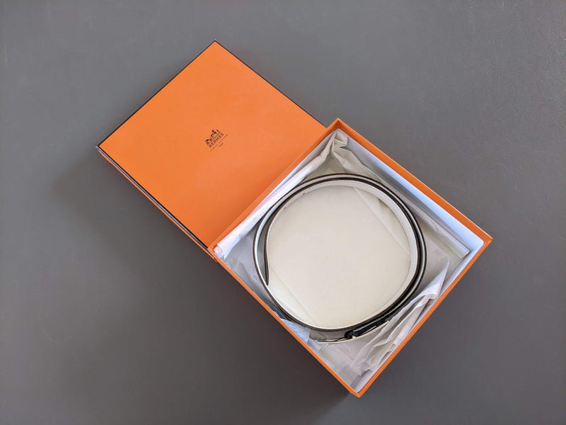 HERMES 1999 Women's Black/White Belt Touareg 24 mm in Size 75