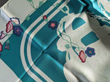 HERMES 2017 Vert/Aqua/Rose Brides Fleuries Silk Scrf 90 x 90 cm