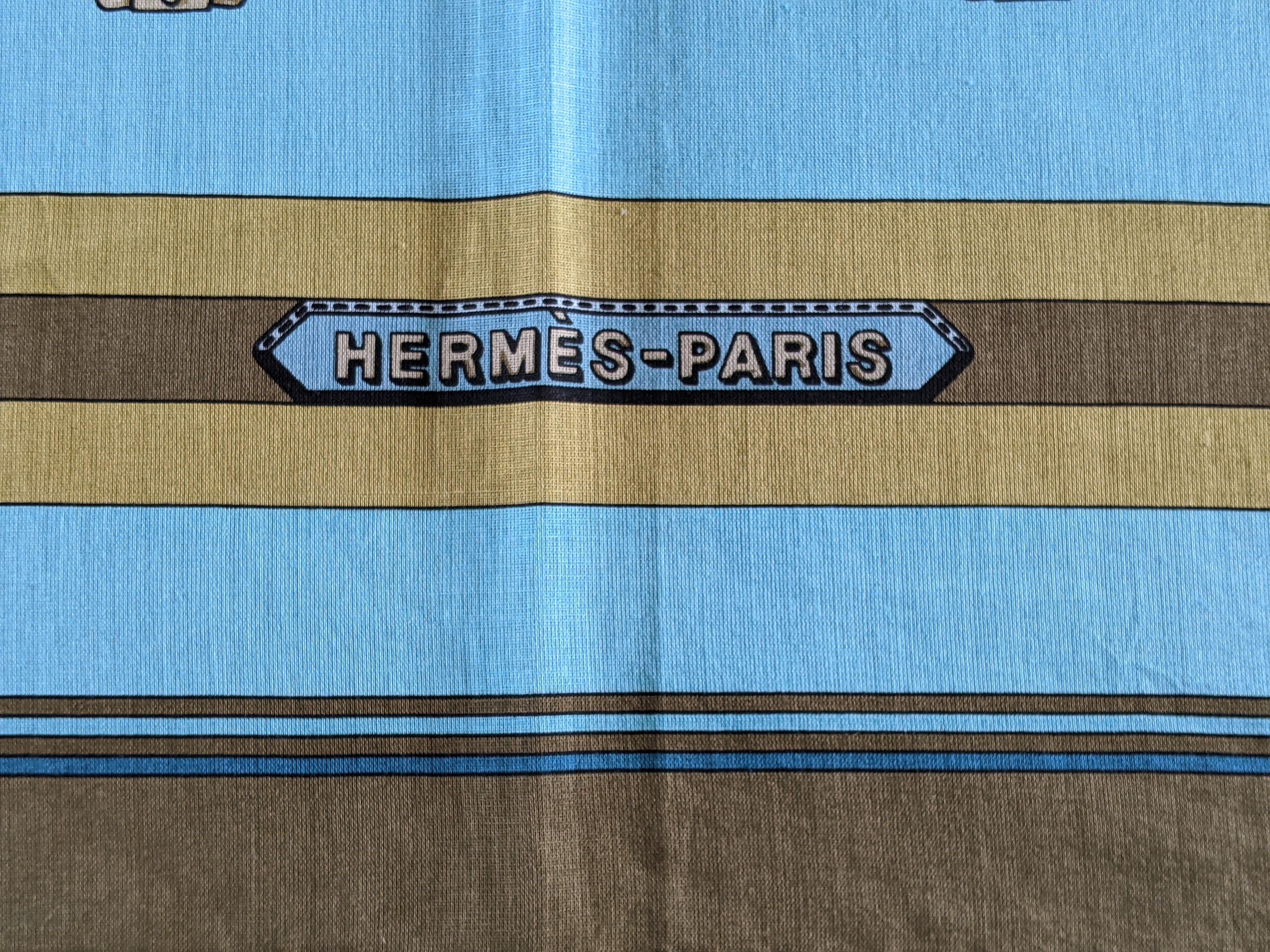 HERMES Les Sangles Cotton Scarf 70 with Palladium Charm – Rare Special Issue 2000s