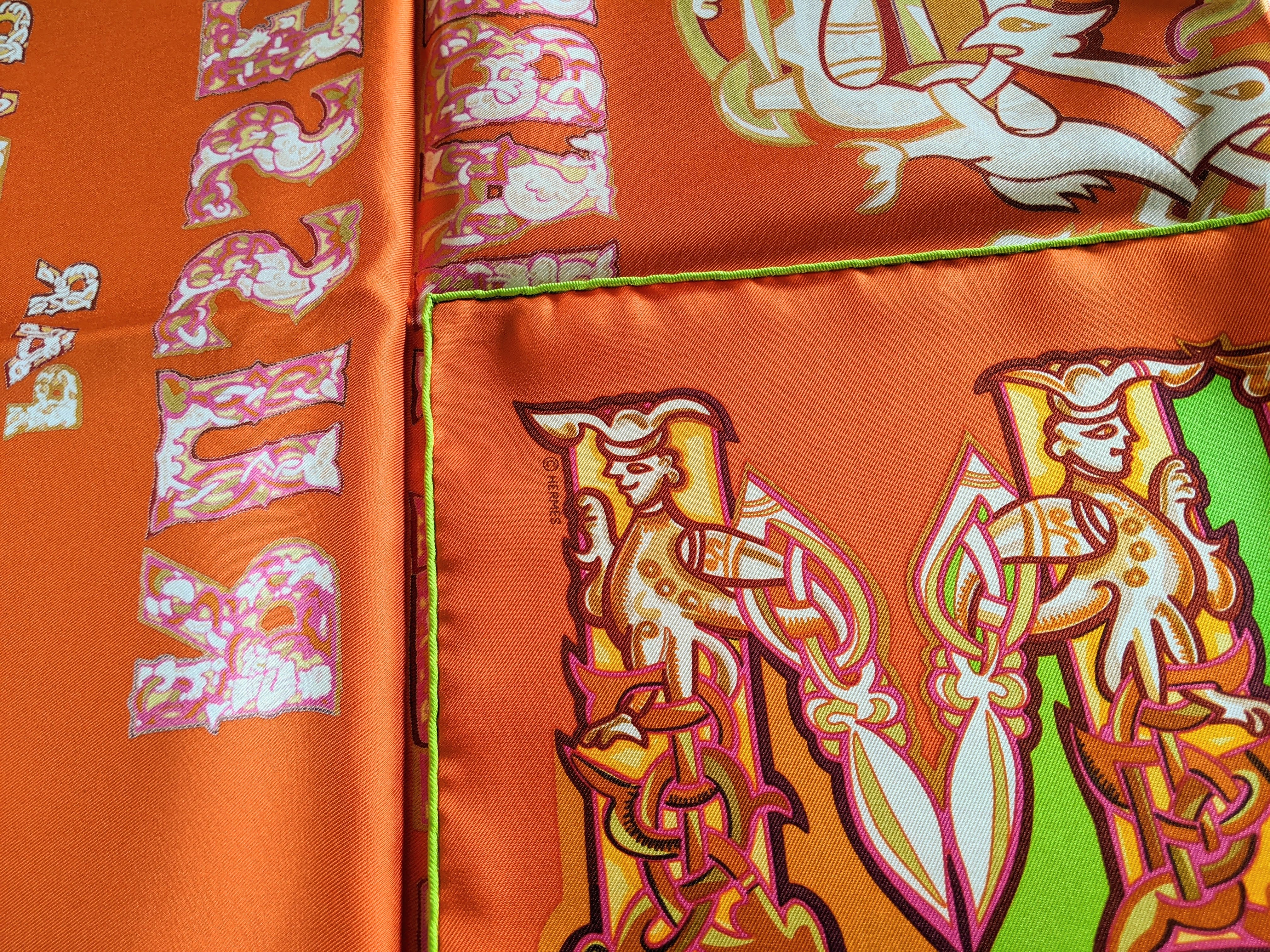 HERMES Alphabet Russe Twill Scarf 90