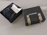 CHANEL Owl CC Logo Crystal Tassel Earrings Gold Tone 2018 with Box