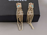 CHANEL Owl CC Logo Crystal Tassel Earrings Gold Tone 2018 with Box
