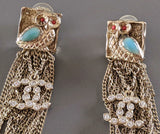 CHANEL Owl CC Logo Crystal Tassel Earrings Gold Tone 2018 with Box