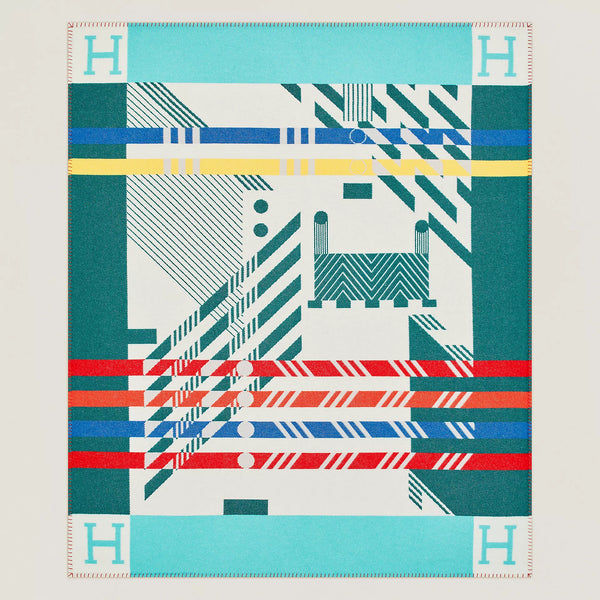 HERMES Jump H Turquoise Wool and Cashmere Plaid, New! (juliegv) A20251210