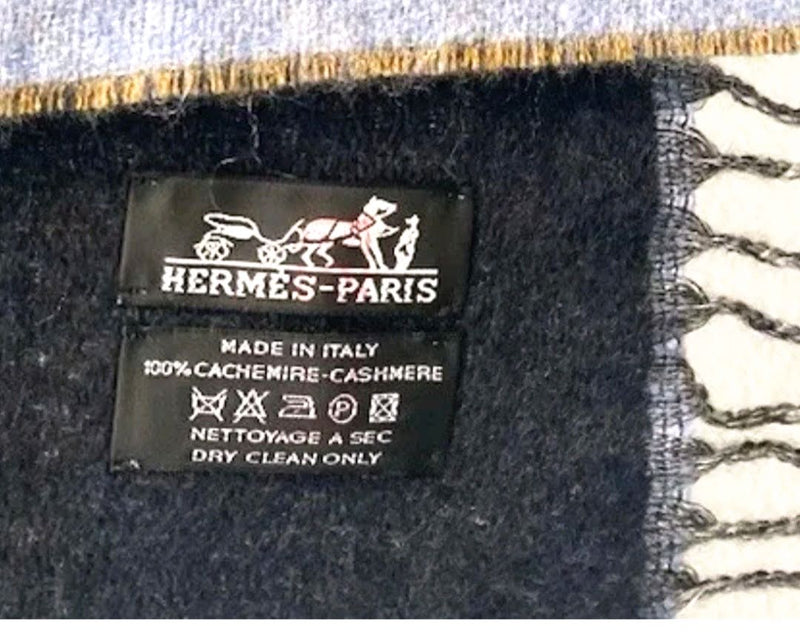 HERMES 2016 Blue Croquis de Zebres by Robert Dallet Plaid in 100% Cashmere 190 x 130 cm, New in Box!