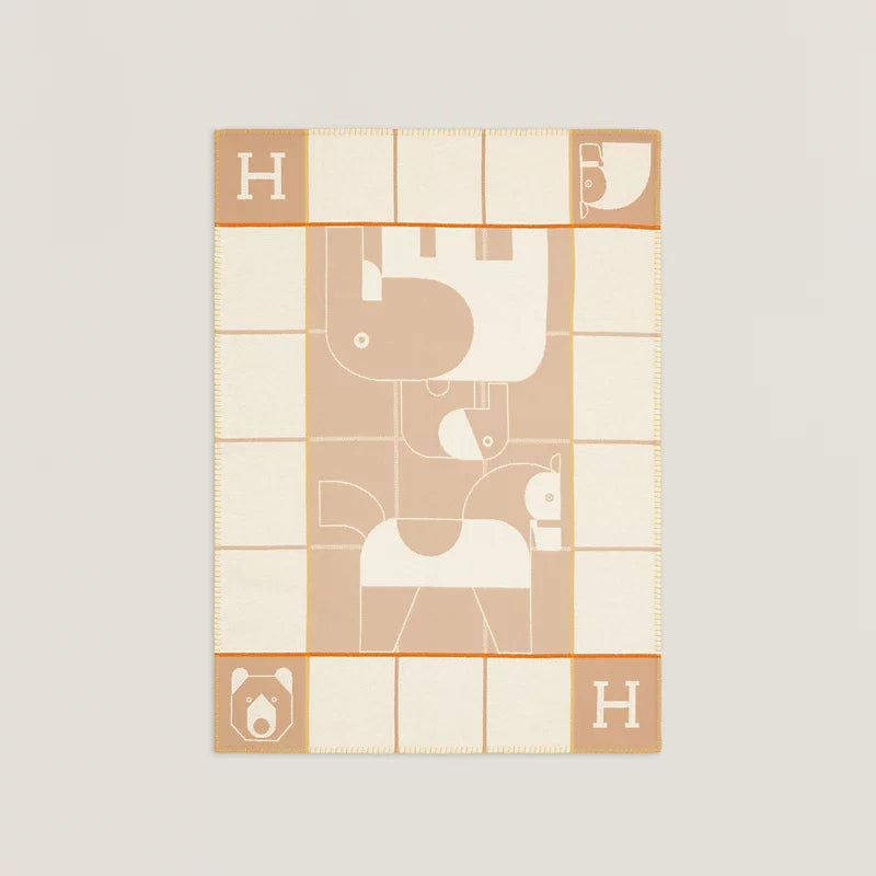 HERMES Animaux Blocks Avoine Plaid BB (40)