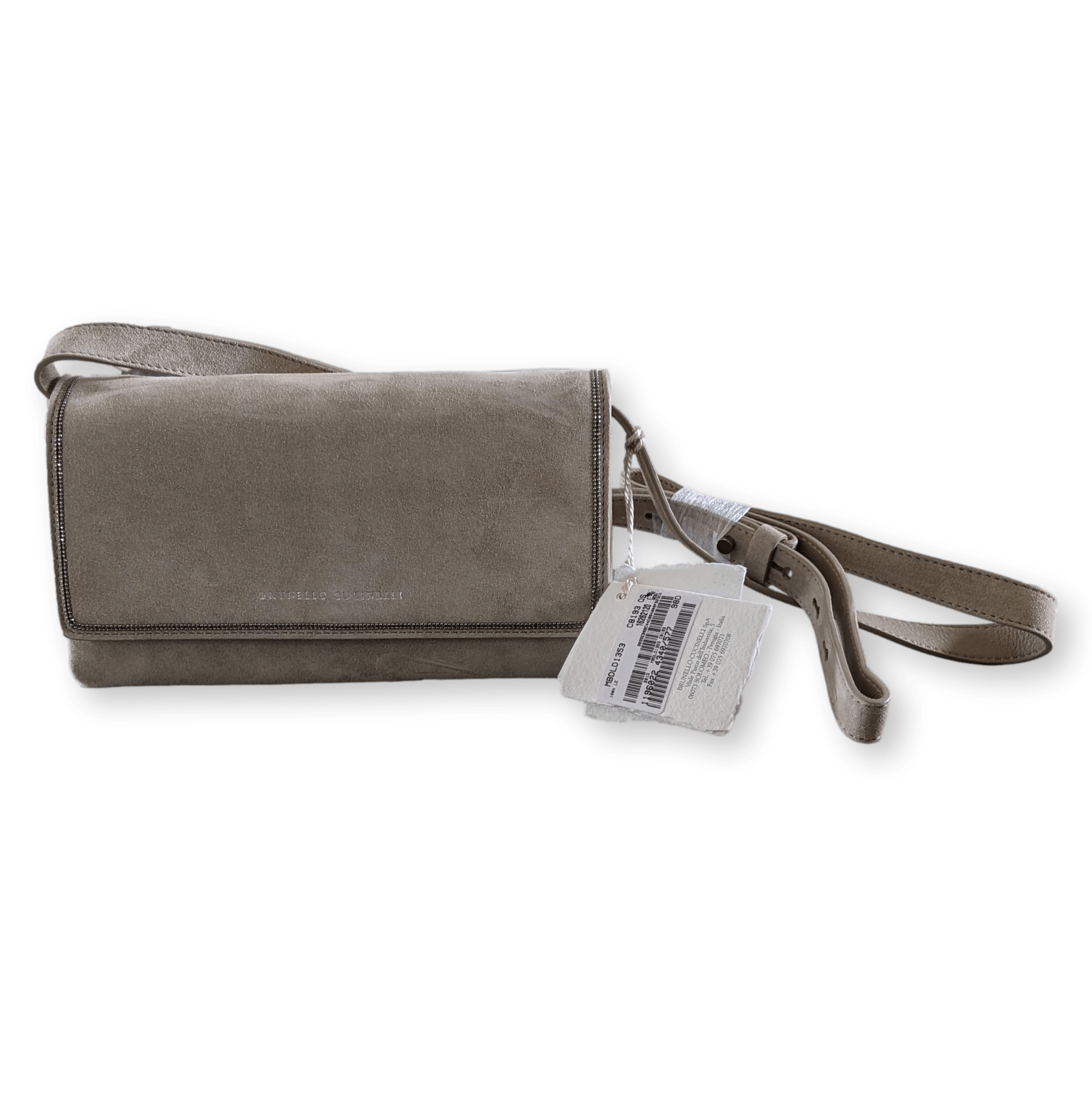 BRUNELLO CUCCINELLI Suede Beaded Crossbody Flap Pochette Bag 22