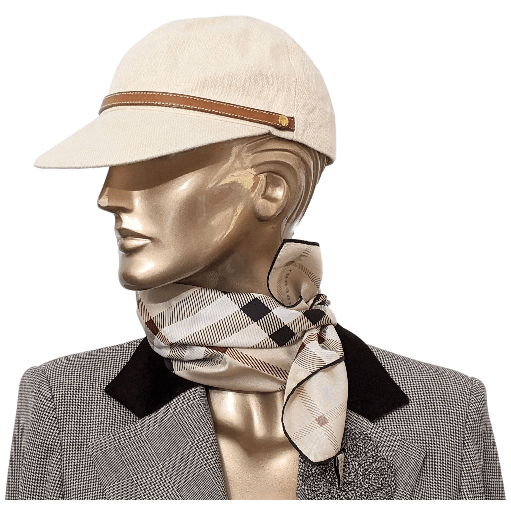 BURBERRY Beige Tartan Classic Silk Gavroche Pocket scarf 45 x 45 cm