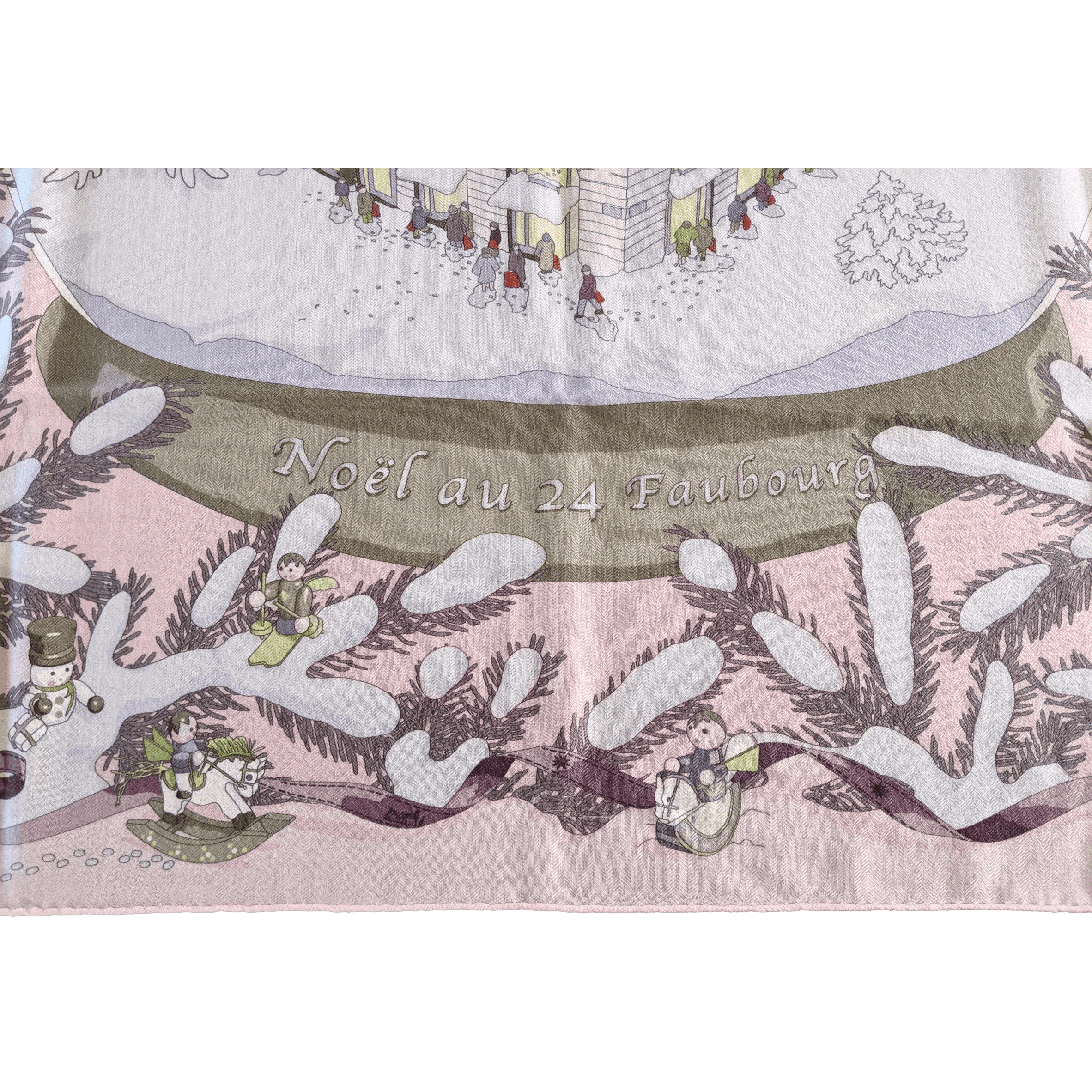 HERMES Noel au Faubourg 24 Pink Cashmere Scarf 90 – Collector Piece by Dimitri Rybaltchenko A20260218